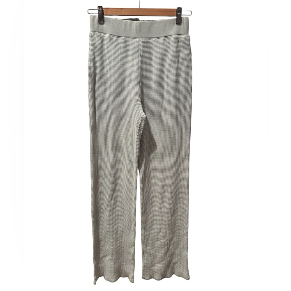 Mono B Gray Waffle Knit Lounge Pants Thermal Cotton Wide Leg Elastic Waist S